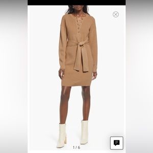 Belted Henley Long Sleeve Sweater Dress XL